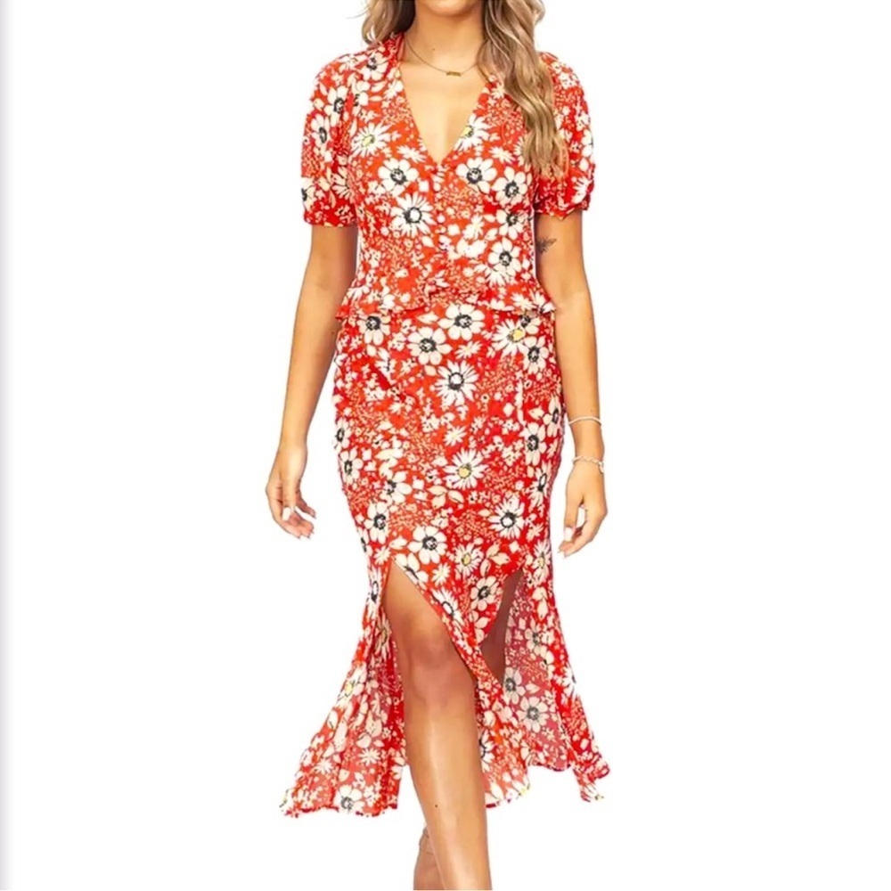 Topshop Floral‎ Ruffle Midi Dress​​​